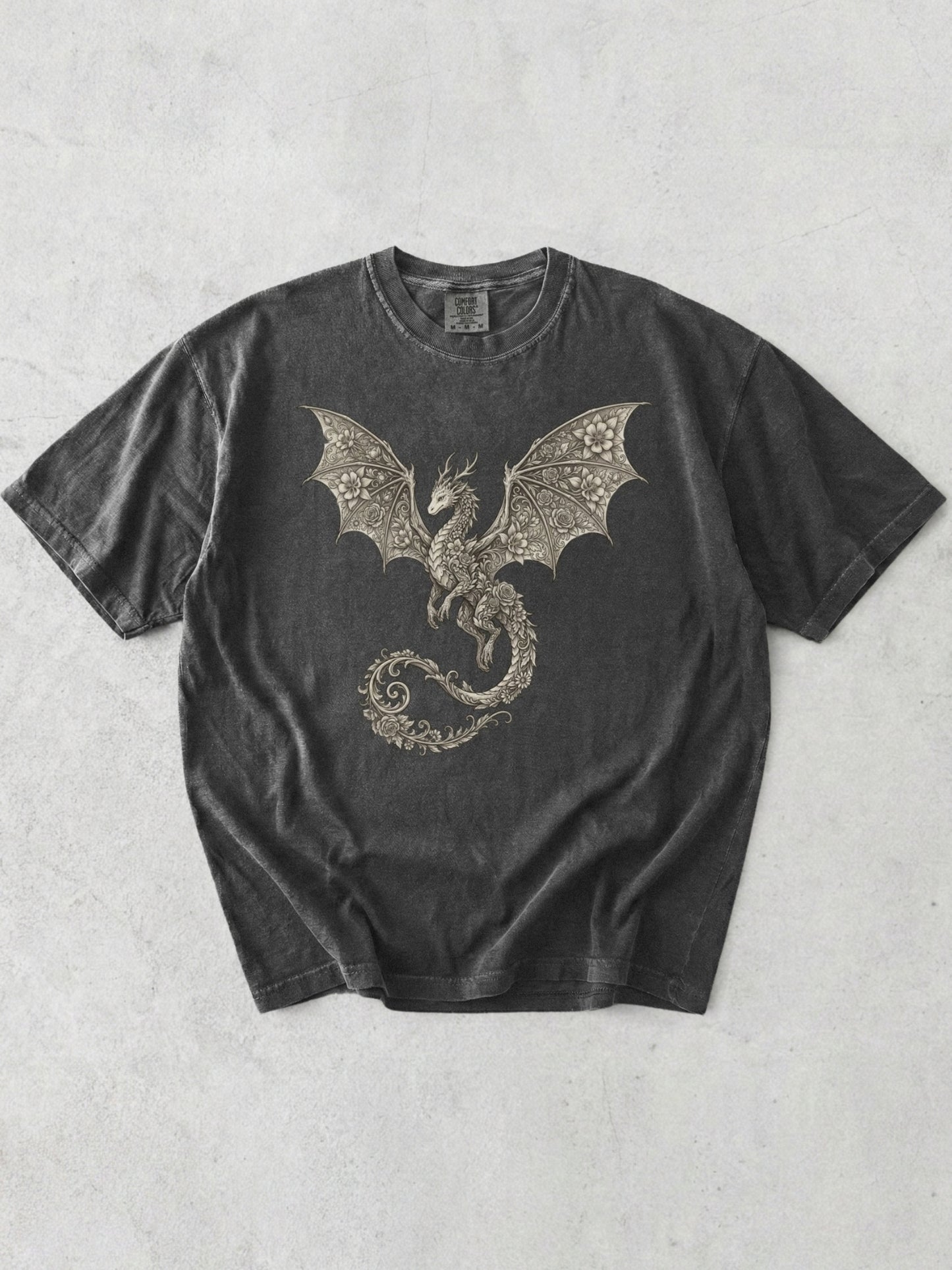 Floral Dragon Comfort Colors Shirt | Unique Dragon Gift for Her