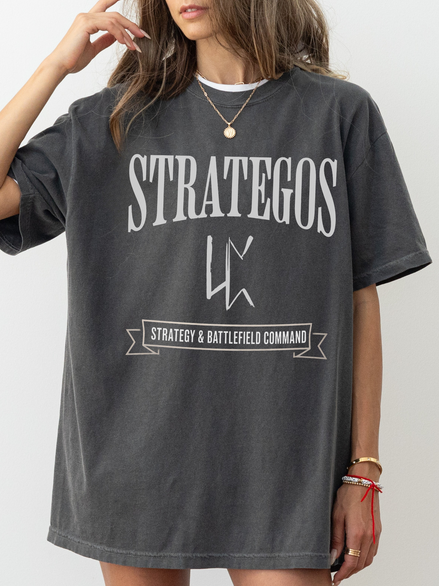 pepper comfort colors oversized t shirt featuring Strategos strategy and battlefield command graphic for fantasy book lovers