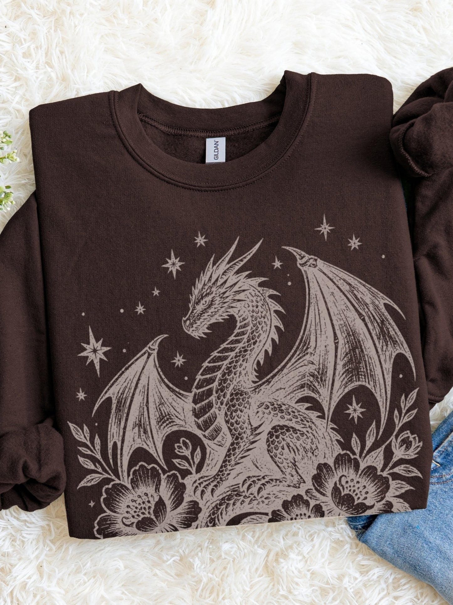 Floral Dragon Print Sweatshirt | Unique Fantasy Gift for Her