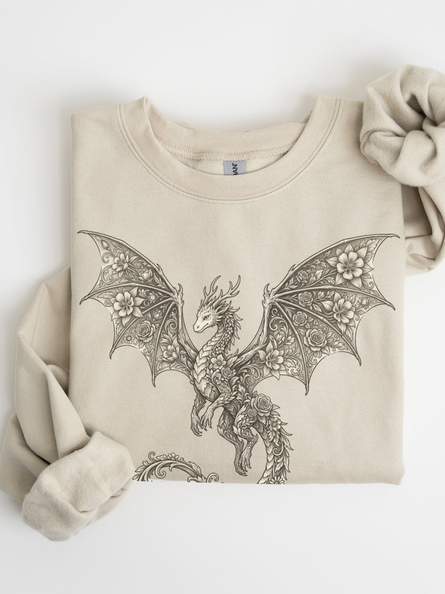Floral Dragon Sweatshirt | Mystical Fantasy Gift for Her