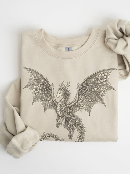 Floral Dragon Sweatshirt | Mystical Fantasy Gift for Her