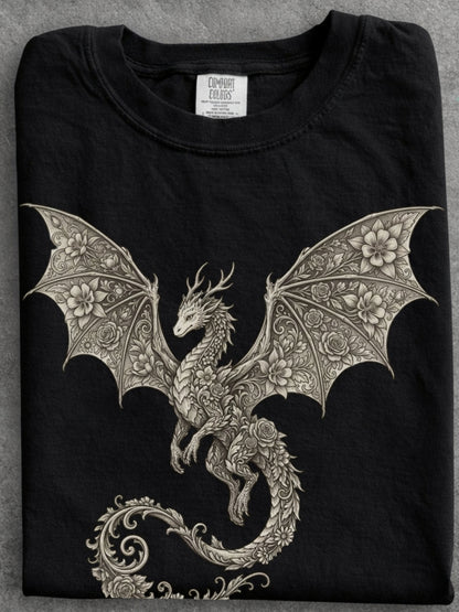 Floral Dragon Comfort Colors Shirt | Unique Dragon Gift for Her