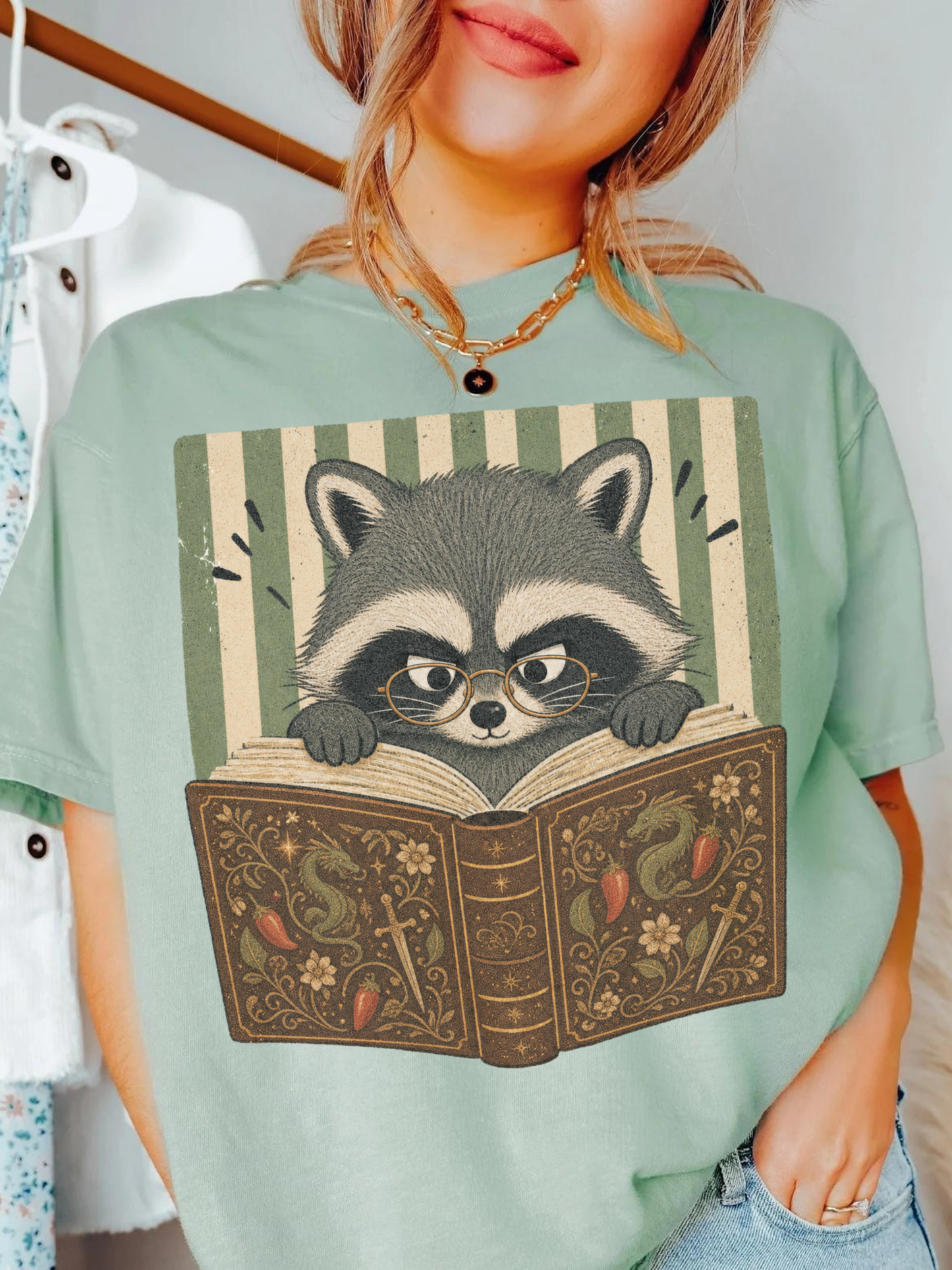 Raccoon Reading Comfort Colors Shirt | Funny Book Lover Gift