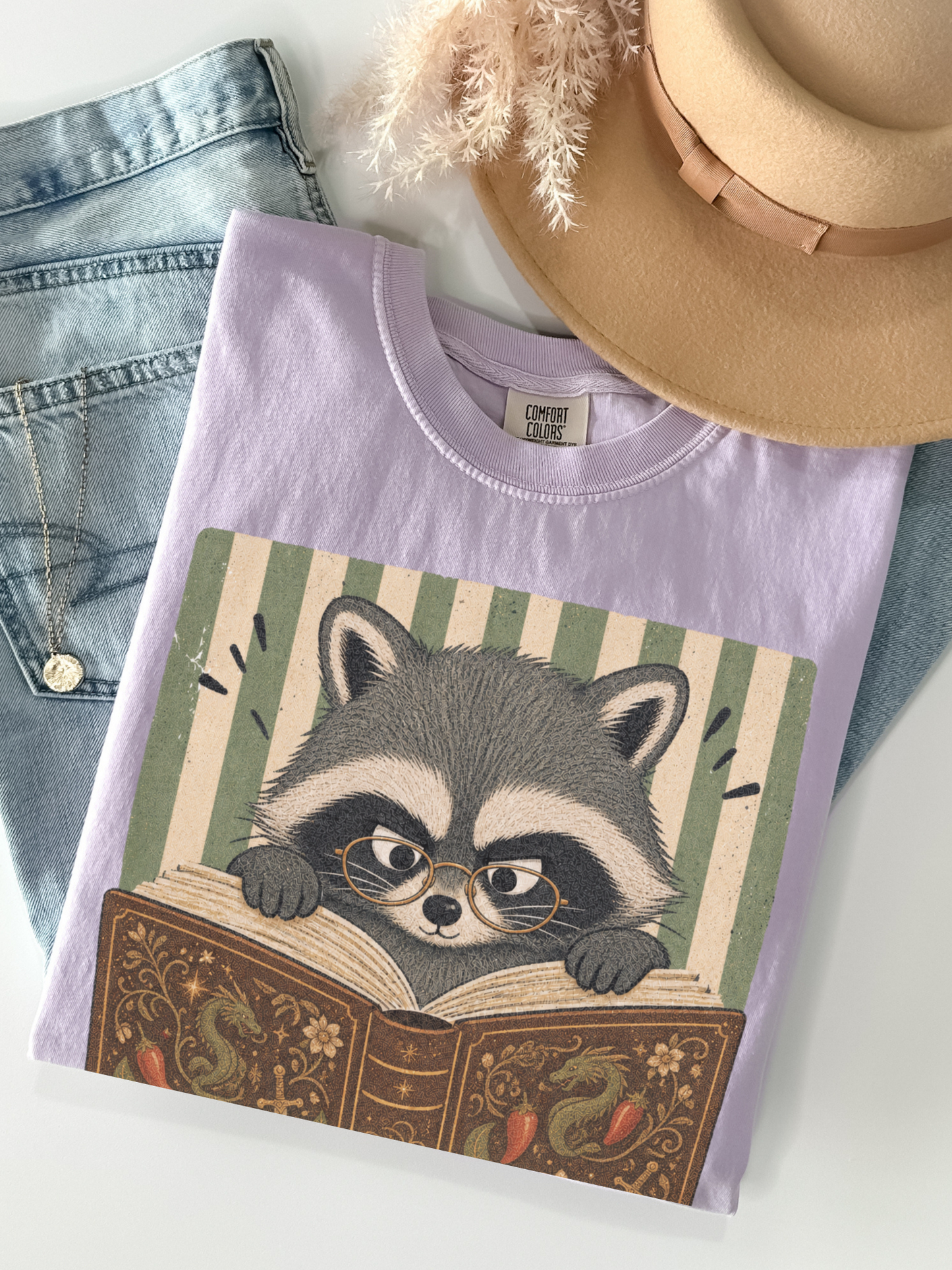 Raccoon Reading Comfort Colors Shirt | Funny Book Lover Gift