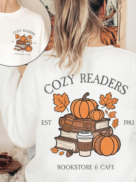 Cozy Readers Bookstore Sweatshirt | Fall Pumpkin Reading Crewneck
