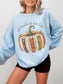 All Booked for Fall bookish Gildan sweatshirt in light blue with watercolor pumpkin made from vintage books