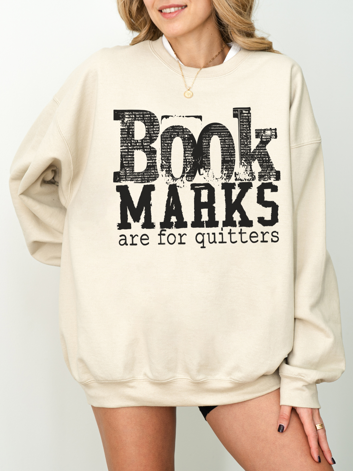 sand gildan crewneck sweatshirt with book marks are for quitters vintage typography design for readers
