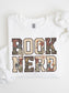 White Gildan sweatshirt featuring a vintage floral Book Nerd design with book page details and butterflies, cozy bookish sweatshirt for readers and book lovers