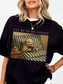 black t shirt on model with vintage dog reading book print and ill be in my office quote cozy book lover outfit casual aesthetic