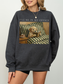 dark heather gray sweatshirt with vintage style dog reading book print cozy oversized bookish aesthetic casual fall outfit