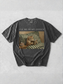 Pepper t shirt laid flat featuring Ill be in my office text and a detailed vintage style cat reading a book illustration. Minimal mockup highlighting a cozy reading theme shirt for book lovers and cat themed apparel.