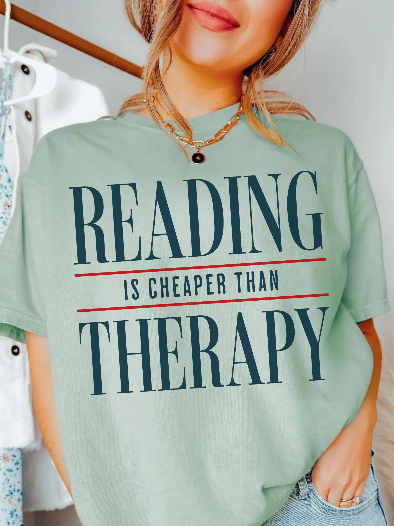 bay comfort colors reading is cheaper than therapy graphic tee for book lovers with oversized aesthetic typography design