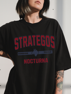 black comfort colors t shirt with Strategos Nocturna bonding trials wolf graphic inspired by fantasy academy books