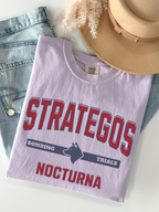orchid comfort colors t shirt flat lay with Strategos Nocturna bonding trials wolf fantasy graphic