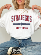 white comfort colors oversized t shirt featuring Strategos Nocturna bonding trials fantasy inspired design