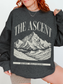dark grey heather sweatshirt with The Ascent Mount Wolfsbane fantasy mountain illustration graphic